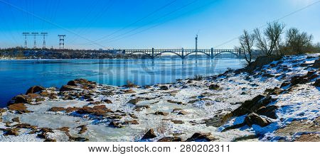 The Cliffs Of The Island Khortytsia In The Middle Of The Dnieper, Overlooking The Bridge Over The Ri