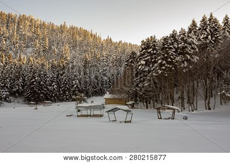 Abant / Bolu / Turkey, Winter Snow Landscape. Travel Concept Photo.
