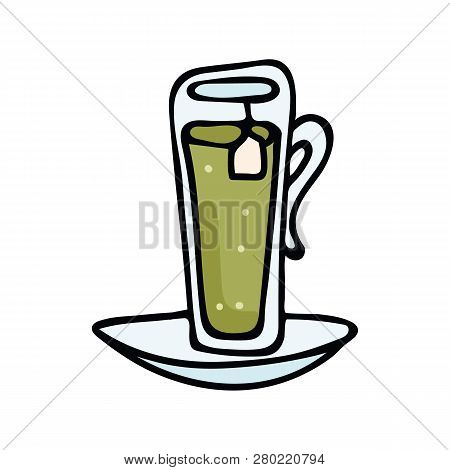 Cute Herbal Tea Cartoon Vector Illustration Motif Set. Hand Drawn Fresh Mint Drink Elements Clipart 