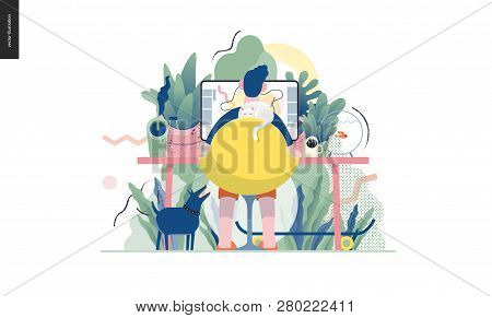 Technology 1 -home Office - Modern Flat Vector Concept Digital Illustration Home Office Metaphor, A 