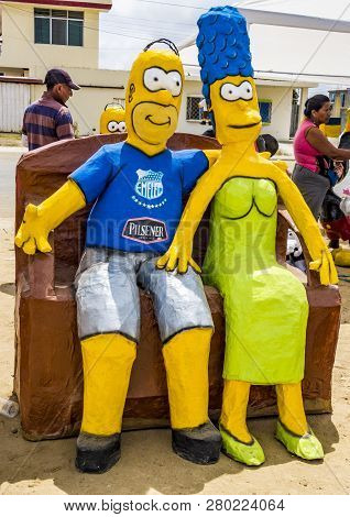 Salinas, Ecuador - December 31, 2015 - Manijotes, Or Paper Mache Manniquins Are Made To Be Burned At
