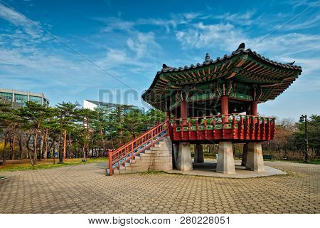 Pavillion in Korean style in Yeouido Park public park in Seoul, Korea