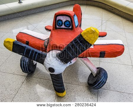 Salinas, Ecuador - December 31, 2015 - Paper Mache Airplane Is Ready To Fly Into The Fire At Midnigh