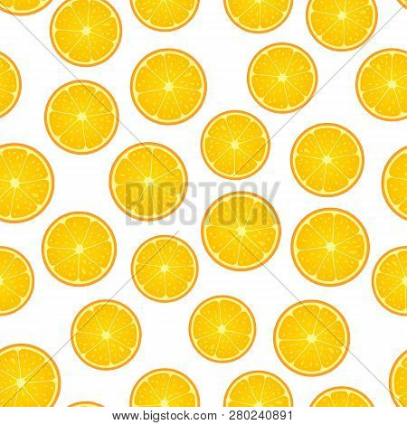 Citrus Round Piece. Lemon And Orange Seamless Pattern Fruity. Vector Illustration Isolated On White 