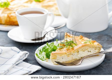 Pie With Salted Soft Cheese And Greens