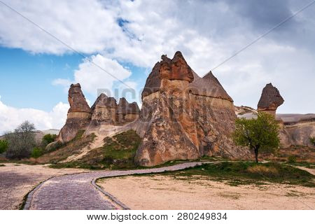 Famous mushroom valley in Cappadocia, Turkey. Landscape photography
