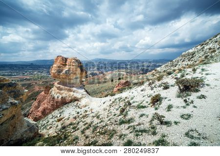 Amazing sunrise in Cappadocia mountains, Turkey. Travel landscape photography