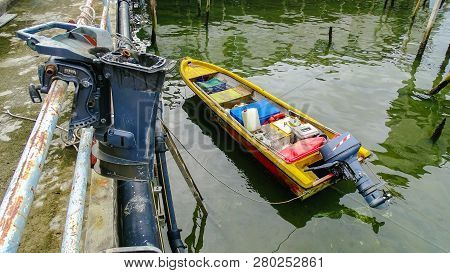 View Of A Traditional Fishing Boat In Water Village Of Patau Patau Village In Labuan Pearl Of Borneo