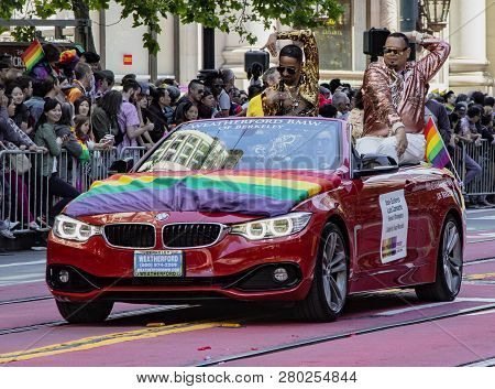 San Francisco, California, June 24, 2018:  Gay Pride Parade - Jose Gutierez And Luis Camacho Ride As