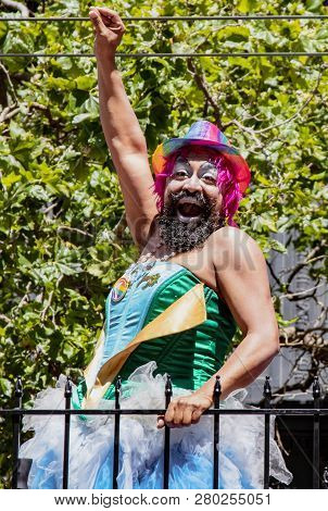 San Francisco, California, June 24, 2018:  Gay Pride Parade -man Marches Solo In Parade