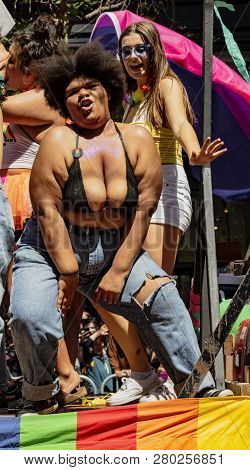San Francisco, California, June 24, 2018:  Gay Pride Parade - Not Vanishing Float Marches