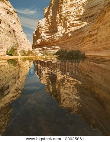 Festői canyon Ein-Avdat sivatagban Negev, Izrael