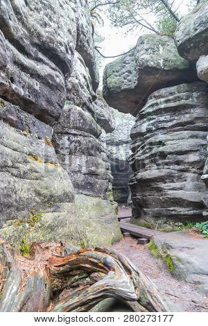 Sandstone Errant Rocks Labyrinth In The Table Mountain In National Park In Poland