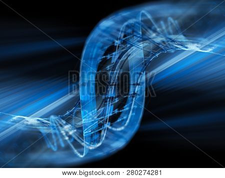 Abstract blue background element on black. Fractal graphics. ?omposition of glowing lines and mption blur traces. Movement and innovation concept.