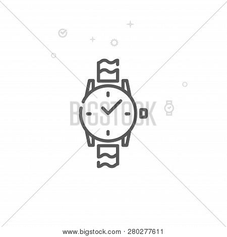 Wrist Watch Vector Line Icon. Mechanical Analog Clock Symbol, Pictogram, Sign. Light Abstract Geomet