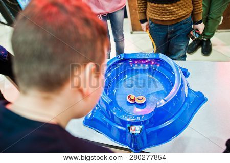 Kyiv, Ukraine - January 16, 2018: Tournament Of Spinning Tops Beyblade, Known In Japan As Explosive