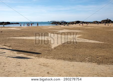 Saint-malo, France - September 15, 2018: The Stars On The Beach In Saint Malo. Brittany, France