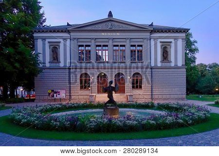 St, Gallen, Switzerland, 2018.07.18., The Art Museum Building In St. Gallen After Sunset