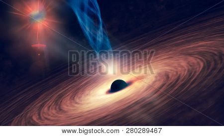 Abstract Space Wallpaper. Black Hole With Nebula Over Colorful Stars And Cloud Fields In Outer Space