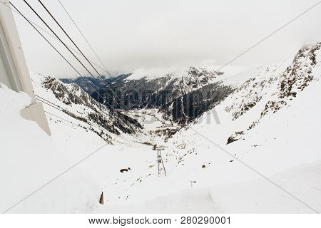 Solda, Italy - 03 24 2013: Beautiful Cloudy View Of Ski Resort Solda, Sulden