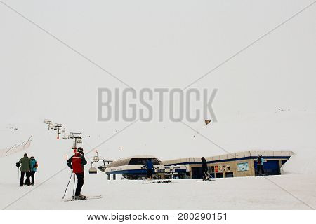 Solda, Italy - 03 24 2013: Beautiful Cloudy View Of Ski Resort Solda, Sulden