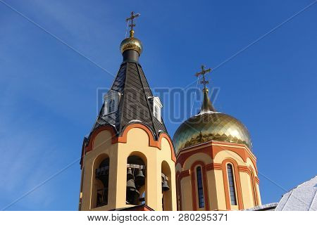 White Orthodox Church Against The Blue Sky