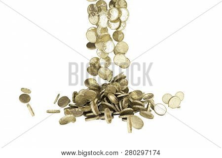 Gold Coins With Dollar Sign Fall On Graund 3d Illustration On A White Background No Shadow