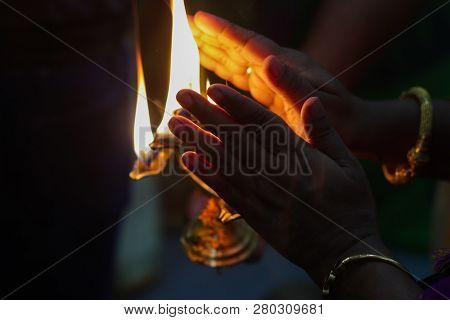 Divine Diya Holy Flame Of Hindu God Worship Puja For Blessings