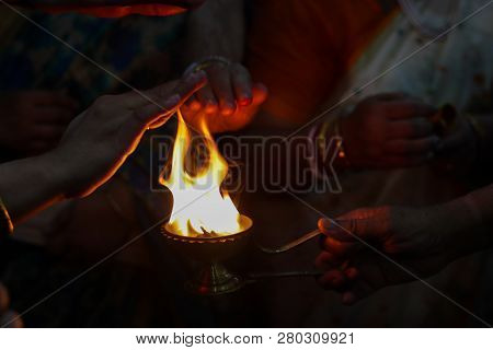 Divine Diya Holy Flame Of Hindu God Worship Puja For Blessings