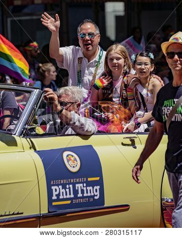 San Francisco, California, June 24, 2018:  Gay Pride Parade - Assemblyman Phil Ting Rides