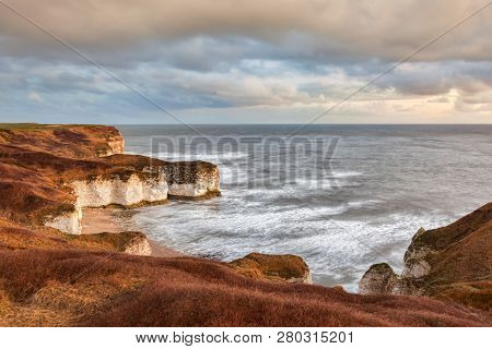 Limestone Cliffs At Flamborough Head, East Yorkshire, England, Uk, In Winter