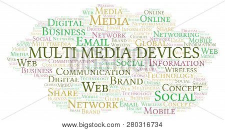 Multi Media Devices Word Cloud. Word Cloud Made With Text Only.