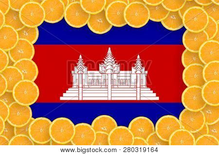 Cambodia Flag  In Fresh Citrus Fruit Slices Frame