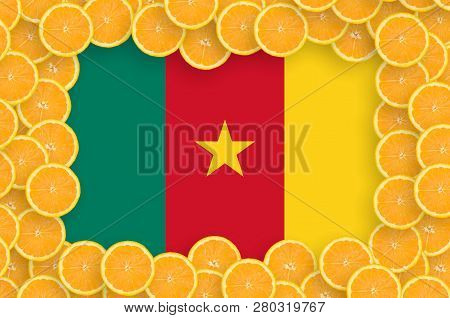 Cameroon Flag  In Fresh Citrus Fruit Slices Frame
