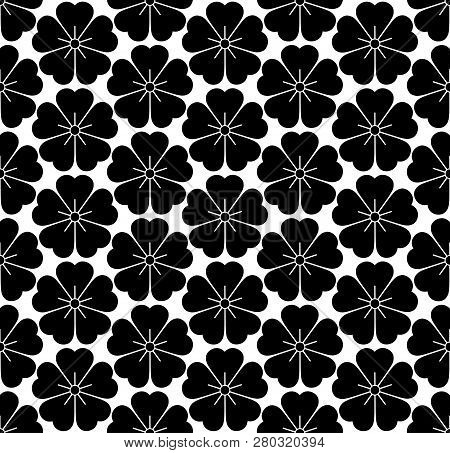Seamless Flowers Icons Pattern Isolated On White Background. Vector