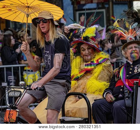 San Francisco, California, June 24, 2018:  Gay Pride Parade - Emperor Norton And Countess Lola Monte