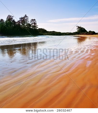 Ocean utflöde på en enorm stranden av ön Vancouver i Kanada