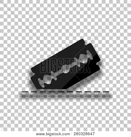 Razor Blade And Cutting Line. Simple Single Icon. Black Glass Icon With Soft Shadow On Transparent B
