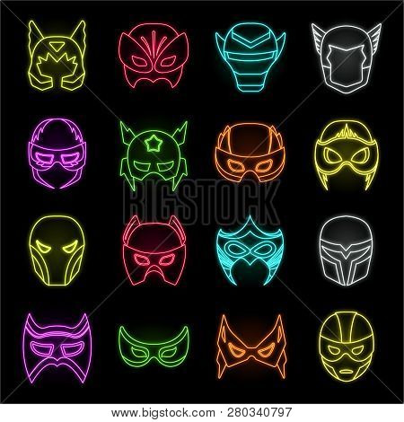 Carnival Mask Neon Icons In Set Collection For Design.mask On The Eyes And Face Vector Symbol Stock 