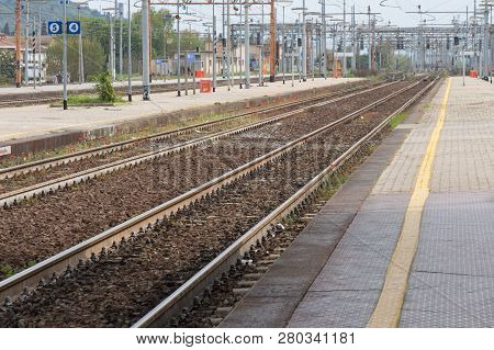 Italy, Prato - April 02 2017: The View Of The Railways In Prato Central Station On April 02 2017, Tu