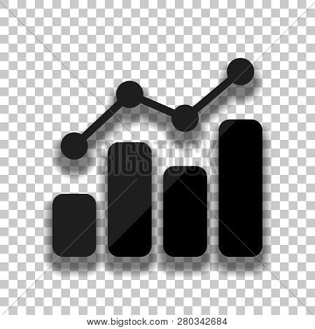 Finance Grapgic, Grow. Black Glass Icon With Soft Shadow On Transparent Background