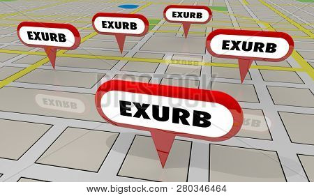 Exurbs Rural Suburban Communities Map Pins 3d Illustration