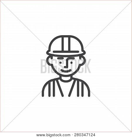 Man Construction Worker Line Icon. Linear Style Sign For Mobile Concept And Web Design. Man Wearing 