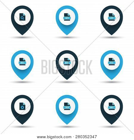 Types Icons Colored Set With Search File, File Wav, Open Type And Other Image Format Elements. Isola
