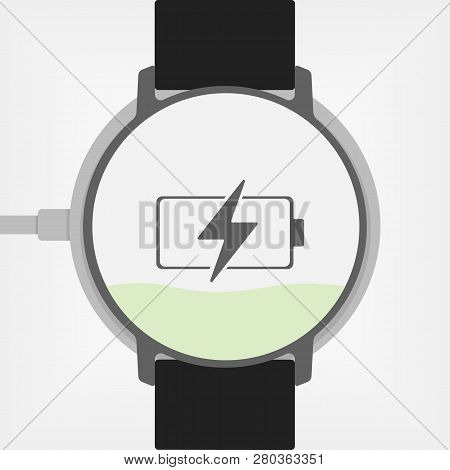 Smartwatch Charging On The Dock Station. Black Gadget In Flat Style