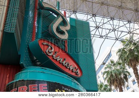 Las Vegas, Nevada - October 13, 2017: Sign For The Binions Hotel And Casino In Downtown Las Vegas Un