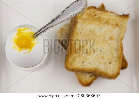 Sandwich With Poached Egg - Sliced And Egg On Toasted Bread For Healthy Breakfast Or Snack, Copy Spa