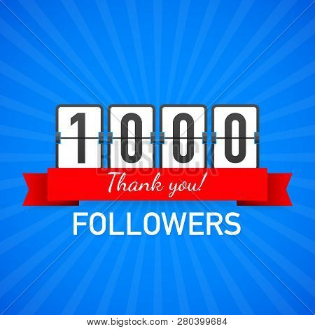 1000 Followers, Thank You,  Social Sites Post. Thank You Followers Congratulation Card. Vector Stock