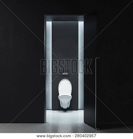 Toilet Room Interior Design With Built-in Toilet In Modern Flat. 3d Rendering.