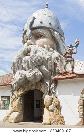Evpatoria, Crimea, Russia - July 5, 2018: Fabulous Entrance To The Water Park U Lukomorye In The Cit